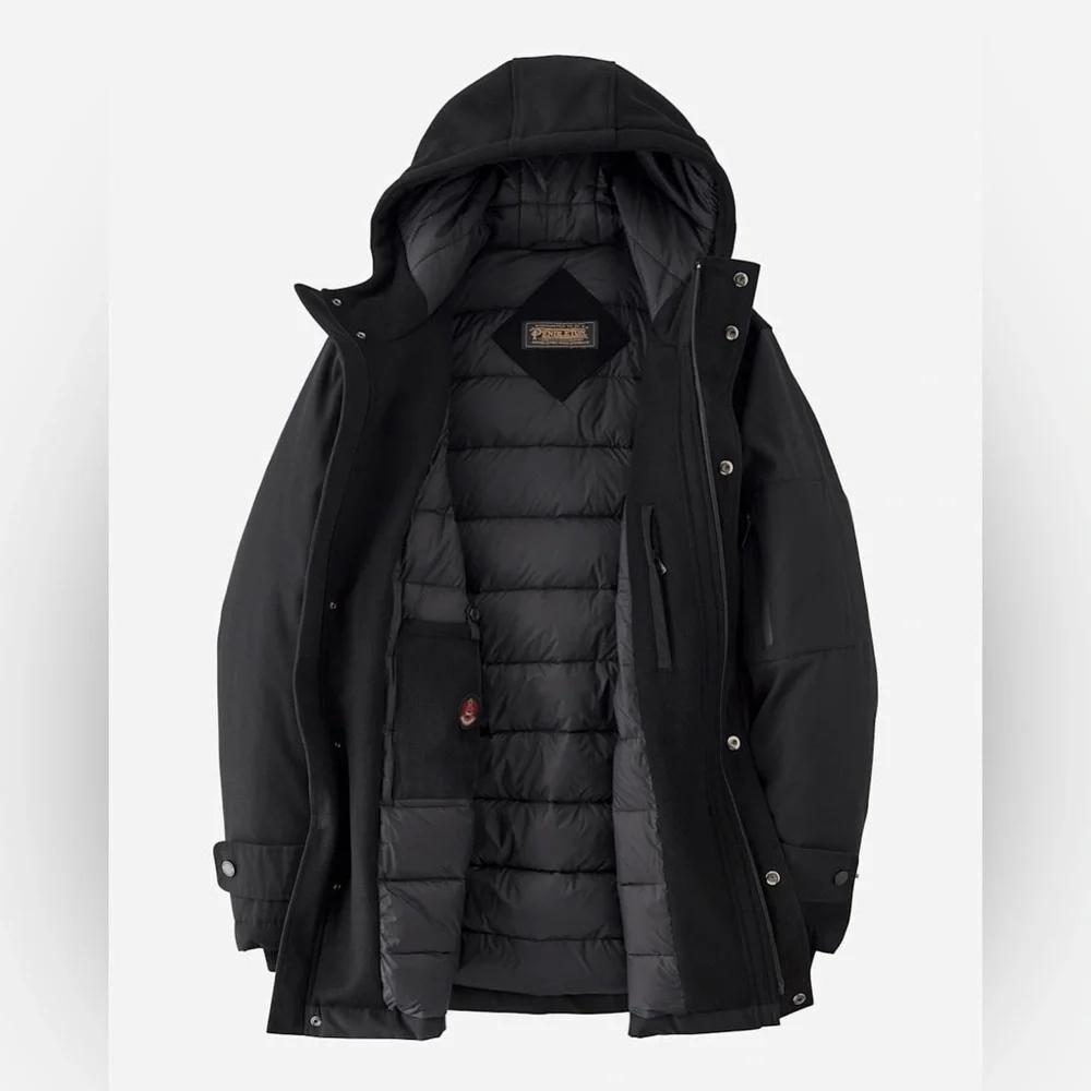 Pendleton Men’s Ontario Down Filled Parka Black Hooded Jacket SZ MED - Picture 2 of 12